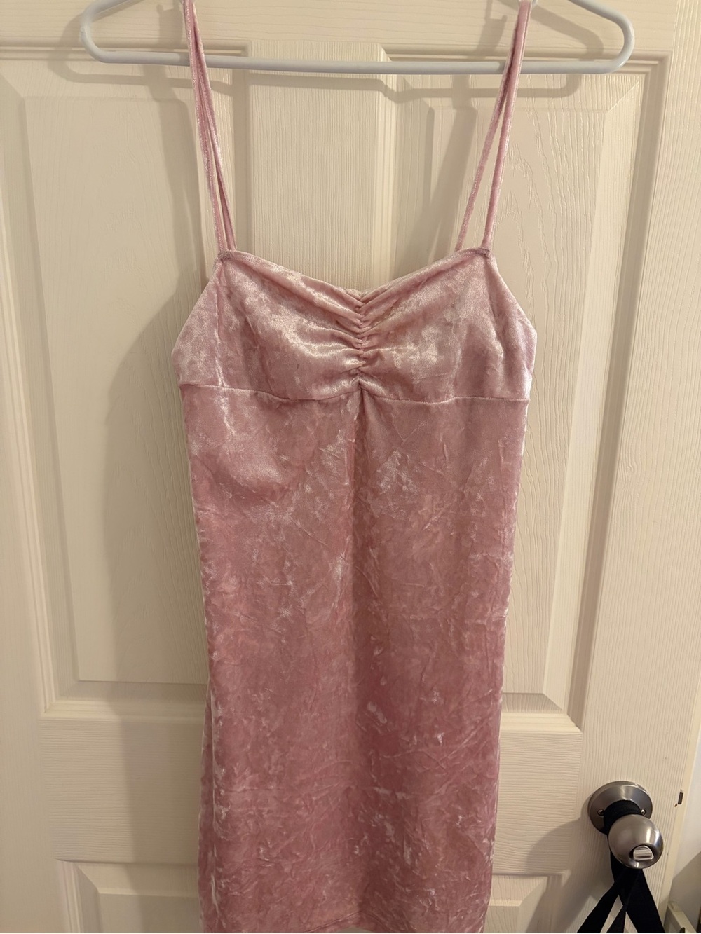 Motel Pink Crushed Velvet Spaghetti Strap Mini Party Dress